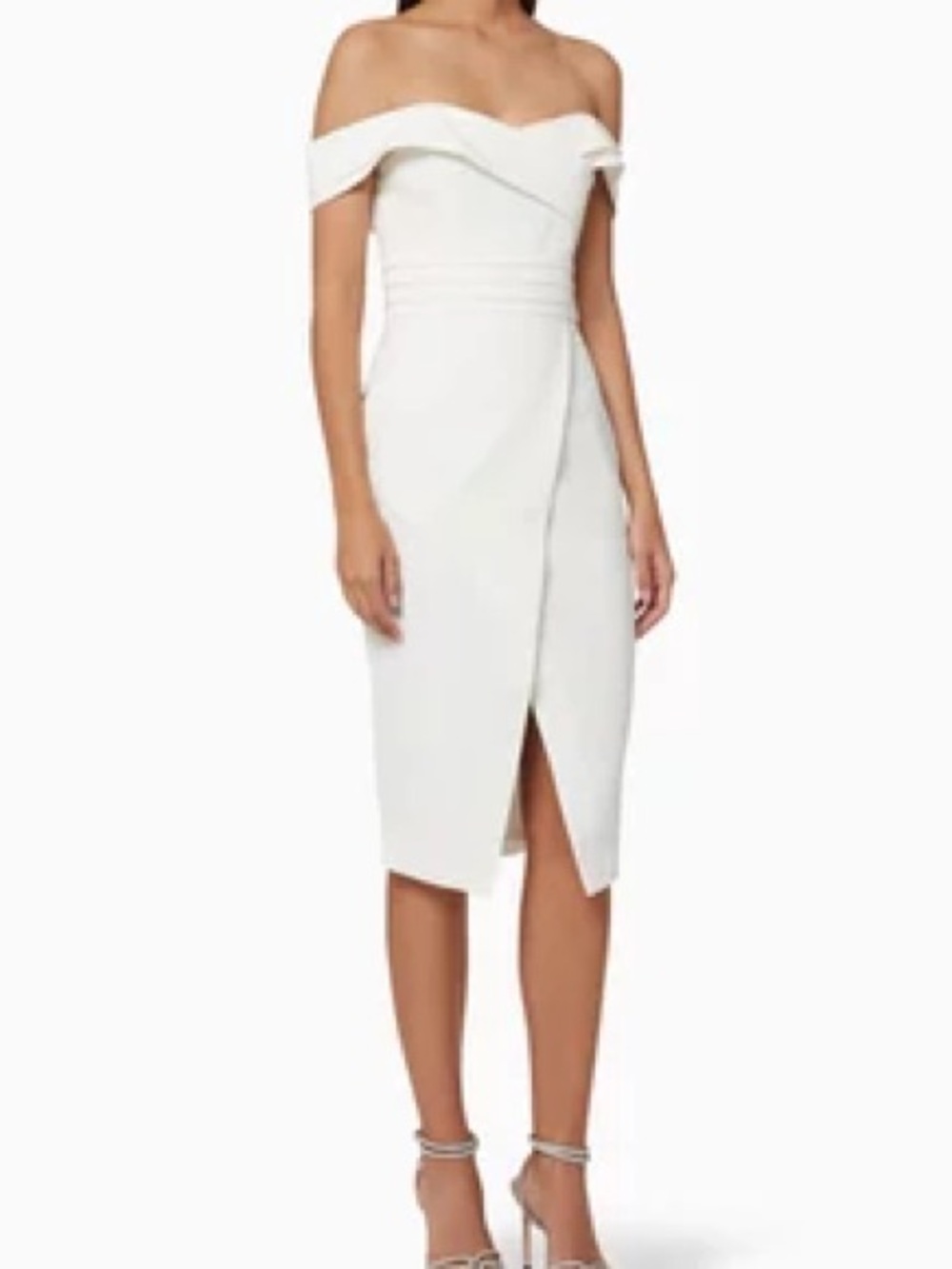 Lavish Alice Pleated White Off The Shoulder Midi Dress small 8 interview pageant